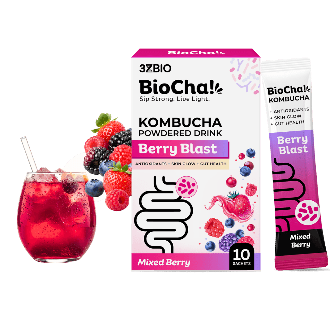 BioCha Mixed Berry kombucha powder product photography